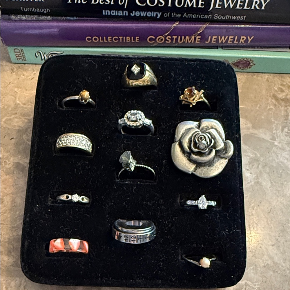 Vintage lot of 12 unique rings, silver& gold tone, some gold filled and stones